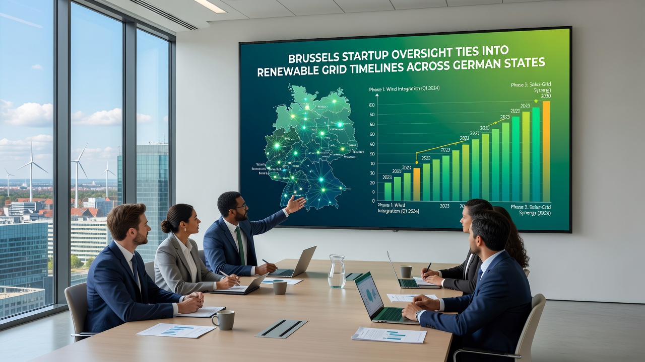 Technical diagram showing connections between startup funding flows and renewable grid expansion projects in Germany