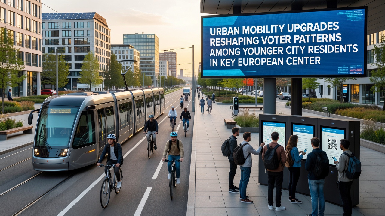 Tram and bike infrastructure integrated into a dense European neighborhood streetscape